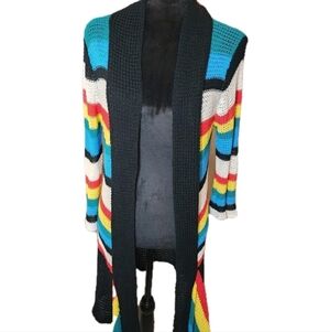 Neslay Paris Cardigan Sweater 3/4 Sleeve Y2K Crochet Cottage Coastal Rainbow M/L